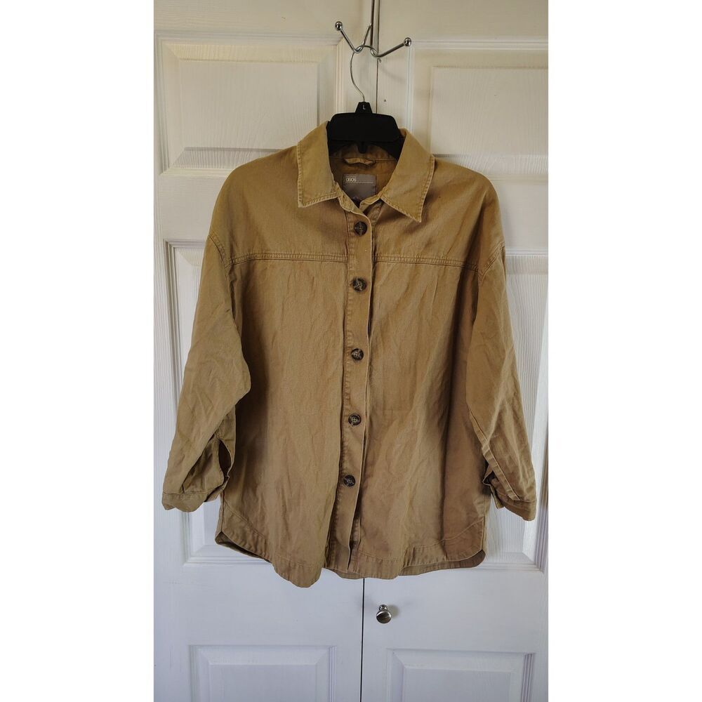 ASOS DESIGN Tan Oversized Button-Down Shirt with Tortoise Shell Buttons Size 2